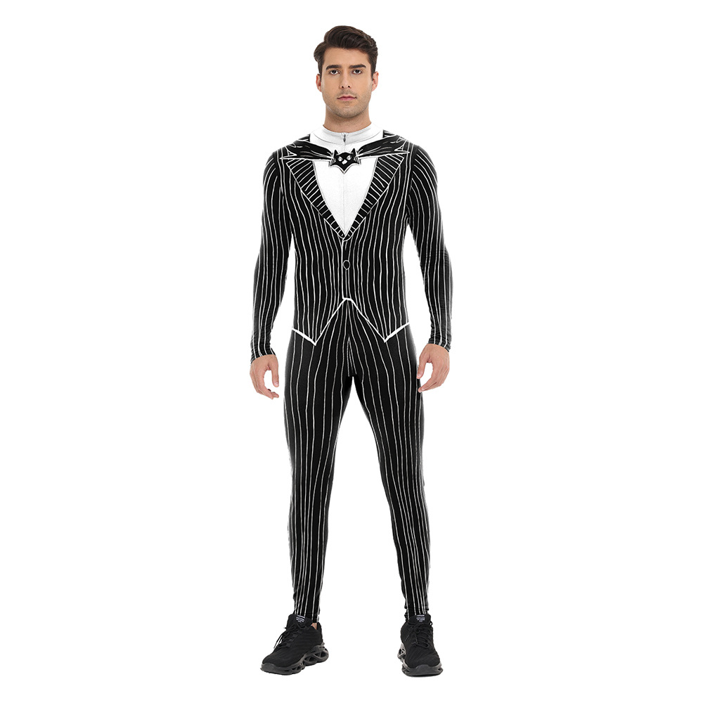 Mens Skeleton Halloween Costume Horrible Cosplay Tights Stage Performance Suit